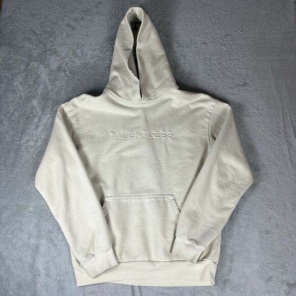 Talentless Hoodie Mens Medium Off White Color Wash Pullover Cotton Embroidered - Picture 1 of 10